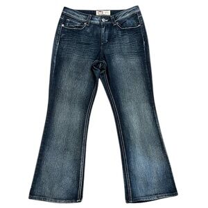 LEI Sophia Hipster Flare Jean Dark Blue Embroidery Whispered Flap Pocket 13S/29L